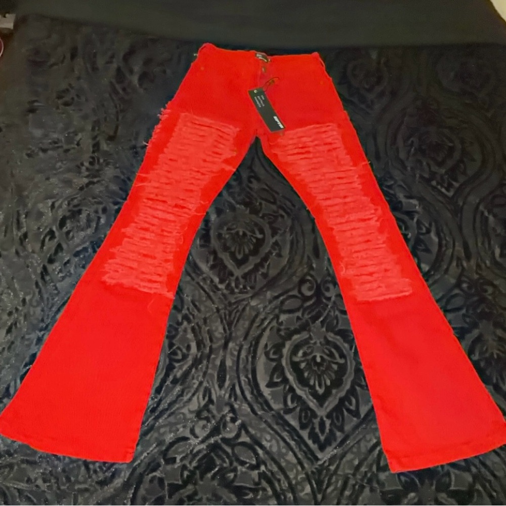 Eptm Flared Red Jeans Distressed Sz 30 New with tags $125 Retail